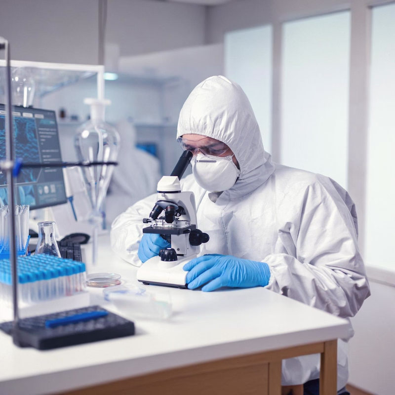 Independent lab analyst processing a Pure Air Restored air sample